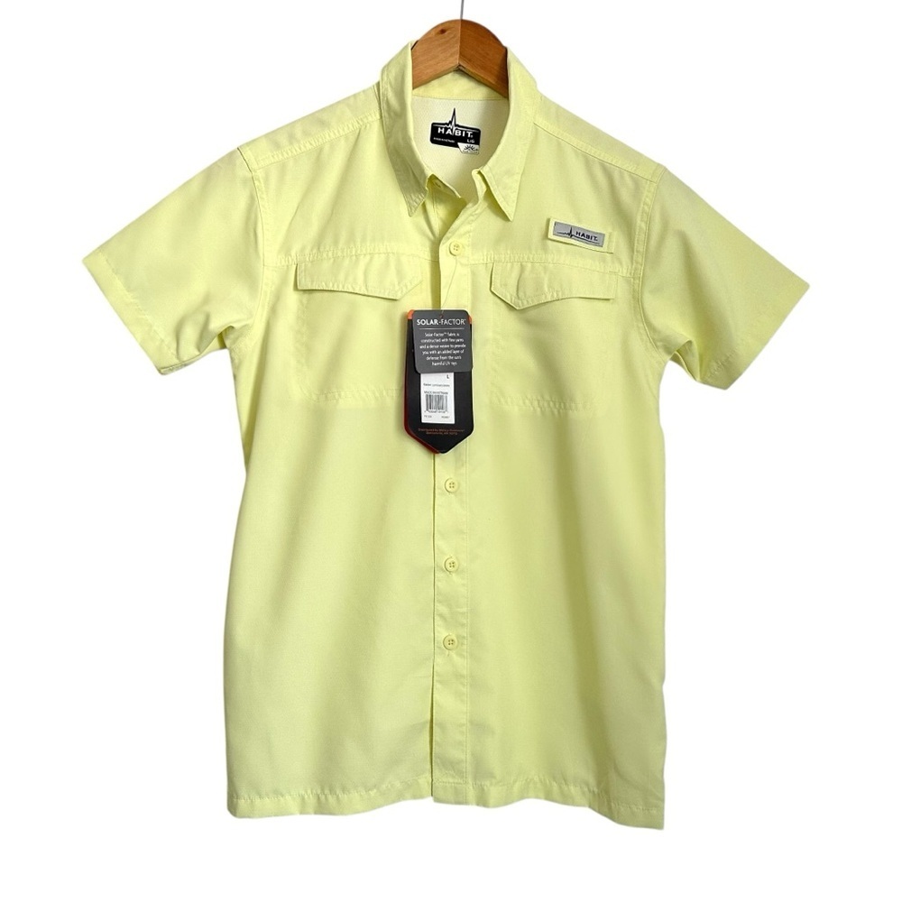 Habit Youth Sandy Shoals Short Sleeve Shirt Sz Large Luminary Green Vented NWT